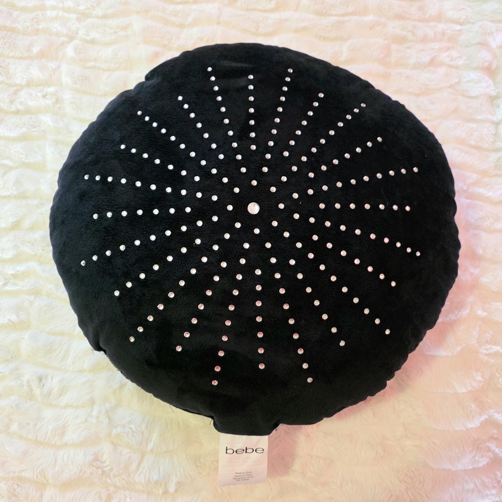Bebe Black Round Accent Pillow with Studded Design